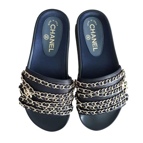 chanel chain slides for sale|authentic chanel sandals.